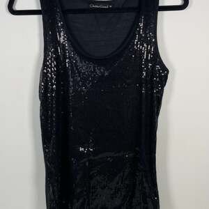 Christine Gerard Goth Alt Scene Black Sequin Tank Top Size M